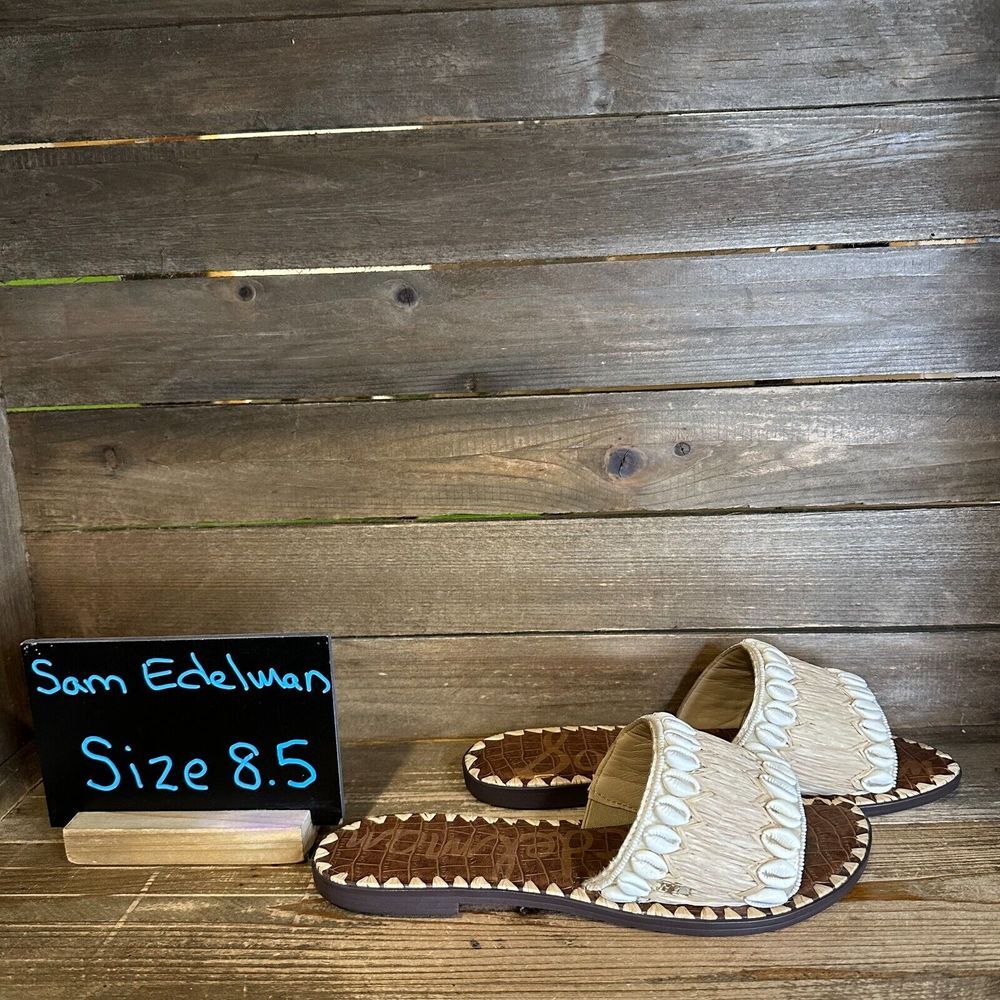 New NWOB Womens Sam Edelman Gale Shell Woven Beige Slides Sandals Size 8.5 M